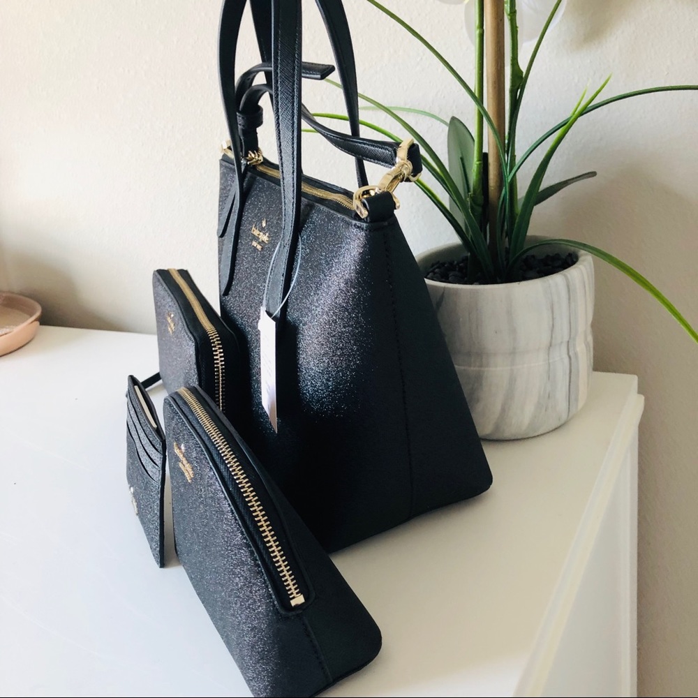 Kate Spade Joeley Small Satchel 4pc Black Glitter - Picture 2 of 8